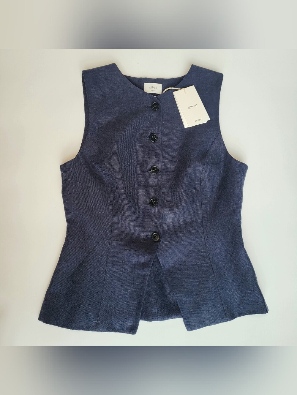 Aritzia Wilfred Regal Vest Size 2 Dark Night Navy Linen and Tencel Lyocell NWT